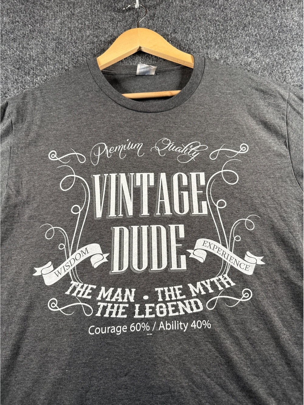 Vintage Dude Funny Graphic T Shirt Mens Large Gray Port & Company Birthday Humor